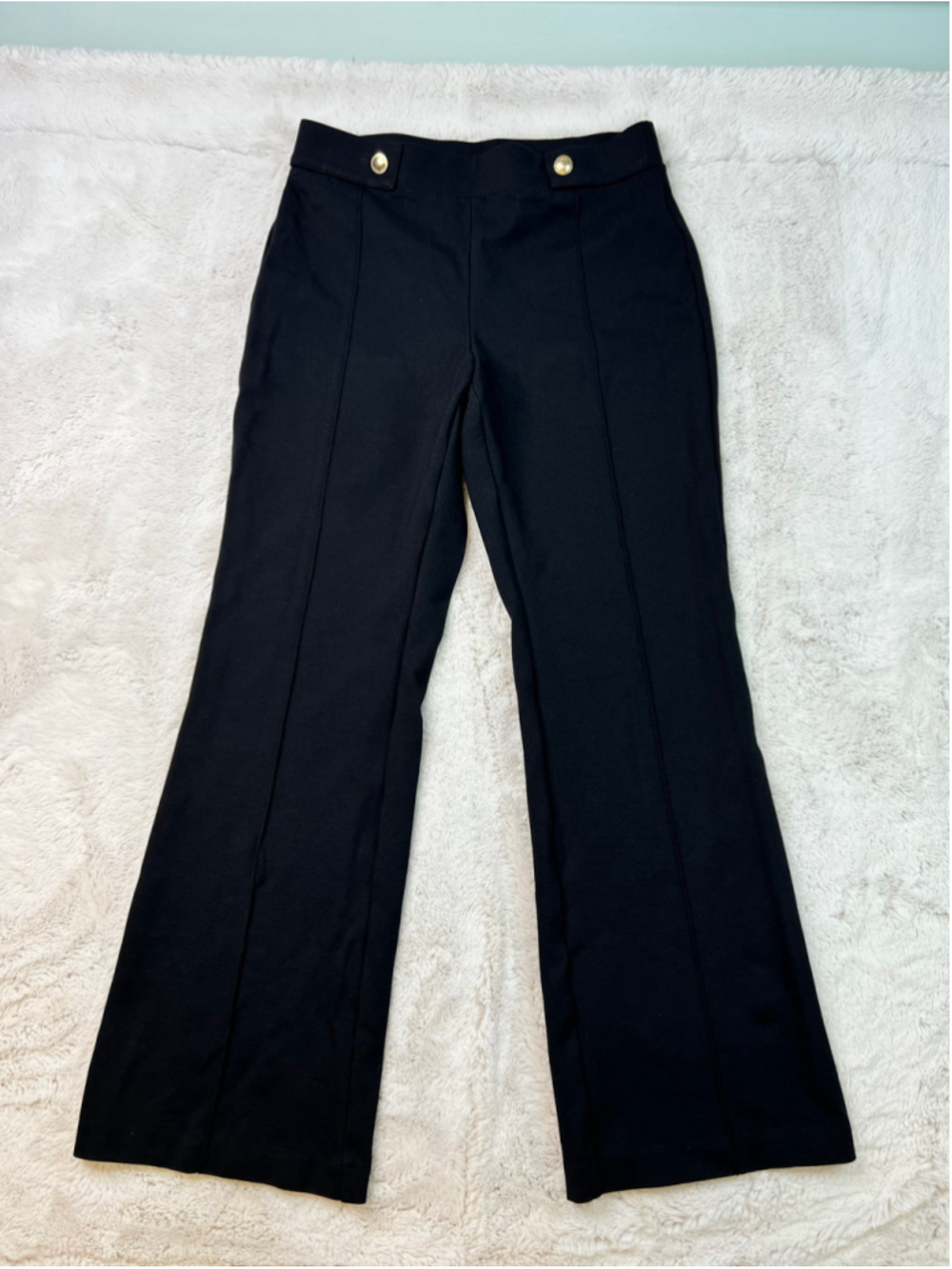 Michael Kors Black Trousers Flare Gold Buttons Womens Size Medium Stretchy